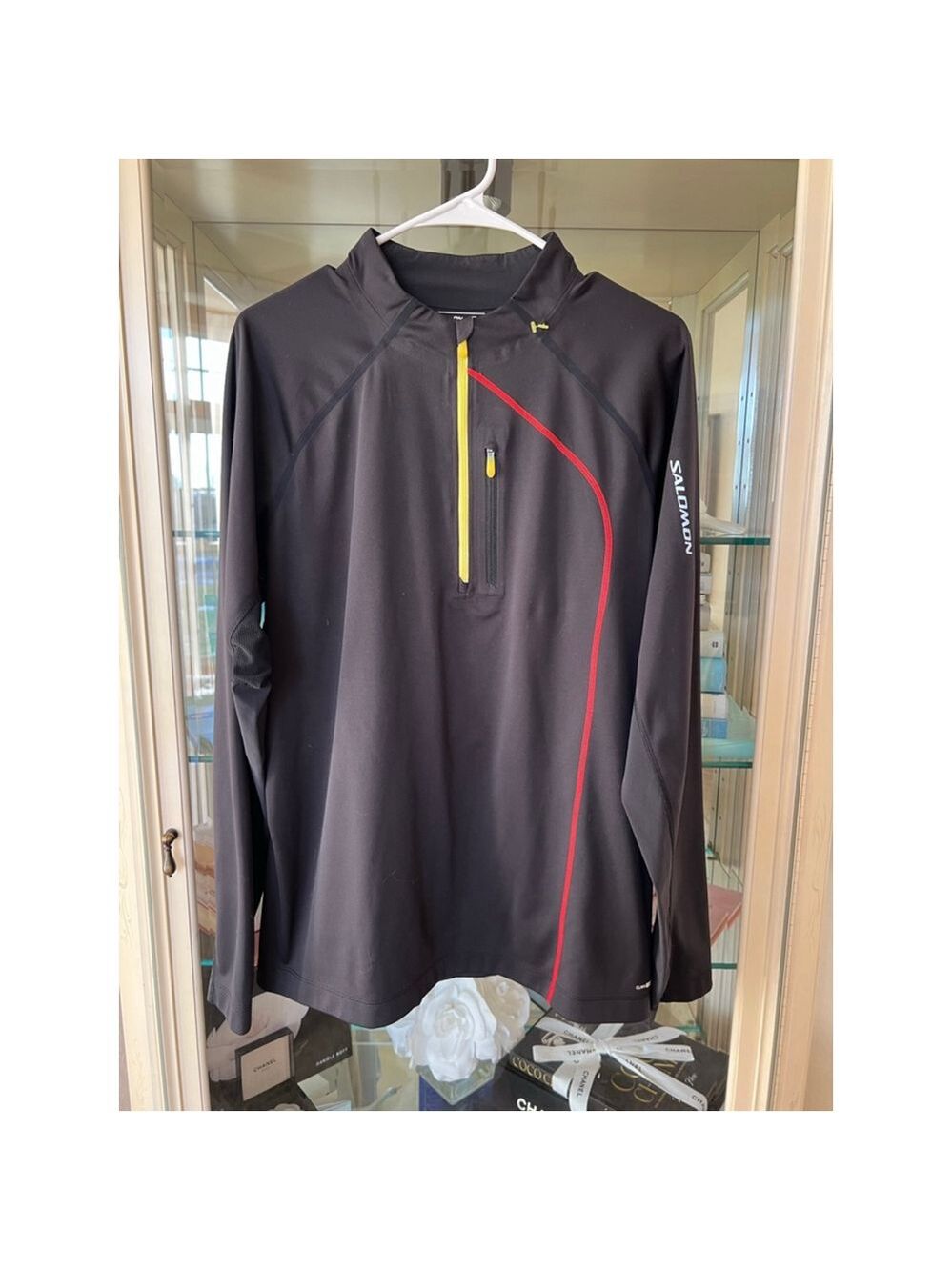 New Men's Salomon Black Long Sleeve L with Red and Yellow Accents